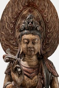 SCULTURA IN LEGNO POLICROMO RAFFIGURANTE GUANYIN  - Asta Arte Orientale  - Associazione Nazionale - Case d'Asta italiane