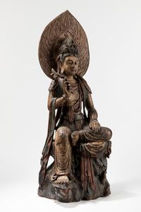 SCULTURA IN LEGNO POLICROMO RAFFIGURANTE GUANYIN  - Asta Arte Orientale  - Associazione Nazionale - Case d'Asta italiane