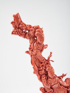 ☼Grande scultura in corallo rosso  - Asta Arte Orientale  - Associazione Nazionale - Case d'Asta italiane