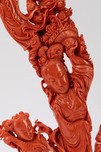 ☼Grande scultura in corallo rosso  - Asta Arte Orientale  - Associazione Nazionale - Case d'Asta italiane