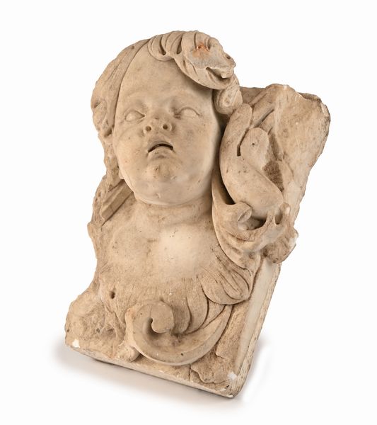 Volto di cherubino in marmo, XVII/XVIII secolo  - Asta Antiquariato - Mobili, Sculture e Oggetti d'Arte - Associazione Nazionale - Case d'Asta italiane