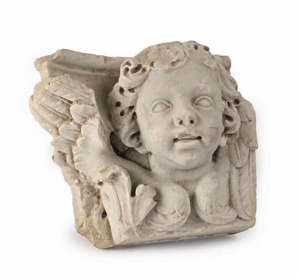 Testa di cherubino in marmo bianco, XVIII/XIX secolo  - Asta Antiquariato - Mobili, Sculture e Oggetti d'Arte - Associazione Nazionale - Case d'Asta italiane