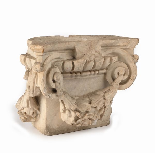 Capitello ionico in marmo bianco, XVII/XVIII secolo  - Asta Antiquariato - Mobili, Sculture e Oggetti d'Arte - Associazione Nazionale - Case d'Asta italiane