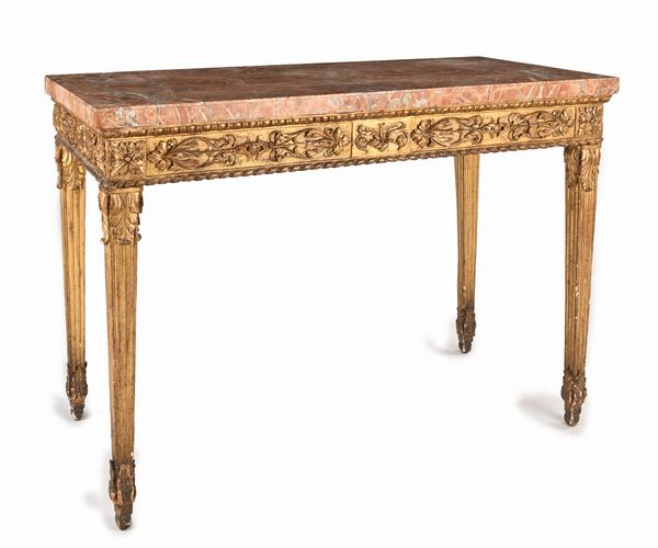 Console in legno dorato e piano in marmo, fine del XVIII secolo  - Asta Antiquariato - Mobili, Sculture e Oggetti d'Arte - Associazione Nazionale - Case d'Asta italiane