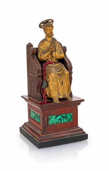 San Pietro in bronzo su trono in marmo, inizi del XIX secolo  - Asta Antiquariato - Mobili, Sculture e Oggetti d'Arte - Associazione Nazionale - Case d'Asta italiane