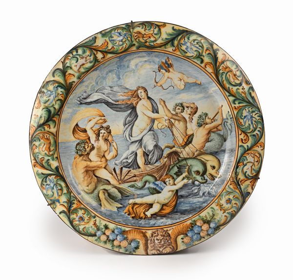 Piatto di ceramica policroma, Napoli, manifattura di Giovanni Mollica, prima met del XIX secolo  - Asta Antiquariato - Mobili, Sculture e Oggetti d'Arte - Associazione Nazionale - Case d'Asta italiane