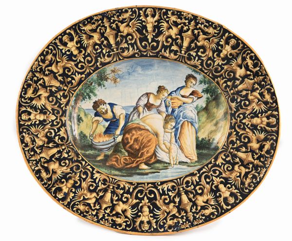 Grande piatto ovale in maiolica policroma, XIX secolo  - Asta Antiquariato - Mobili, Sculture e Oggetti d'Arte - Associazione Nazionale - Case d'Asta italiane