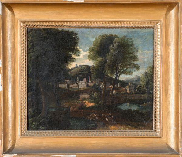 Scuola romana fine XVIII inizi XIX secolo : Paesaggio romano con figure  - Asta Oggetti d'arte, Gouaches dalla Collezione di Carlo Knight, importanti dipinti antichi e dipinti del XIX secolo - Associazione Nazionale - Case d'Asta italiane