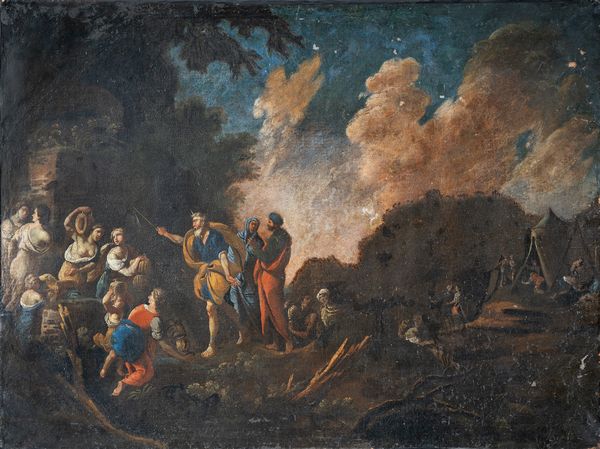 attribuito a Domenico Gargiulo, detto Micco Spadaro : Mos fa scaturire l'acqua dalla roccia  - Asta Oggetti d'arte, Gouaches dalla Collezione di Carlo Knight, importanti dipinti antichi e dipinti del XIX secolo - Associazione Nazionale - Case d'Asta italiane