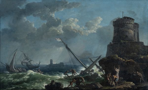 Carlo Bonavia, (Roma, 1730 – Napoli, dopo il 1788) : Tempesta presso una torre  - Asta Oggetti d'arte, Gouaches dalla Collezione di Carlo Knight, importanti dipinti antichi e dipinti del XIX secolo - Associazione Nazionale - Case d'Asta italiane