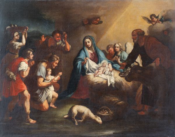 scuola di Francesco Solimena (Canale di Serino 1657–1747 Barra) : Nativit  - Asta Oggetti d'arte, Gouaches dalla Collezione di Carlo Knight, importanti dipinti antichi e dipinti del XIX secolo - Associazione Nazionale - Case d'Asta italiane