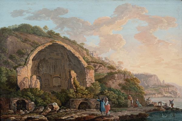 Carlo Bonavia, (Roma, 1730 – Napoli, dopo il 1788) : Veduta del Templio di Diana a Baia  - Asta Oggetti d'arte, Gouaches dalla Collezione di Carlo Knight, importanti dipinti antichi e dipinti del XIX secolo - Associazione Nazionale - Case d'Asta italiane