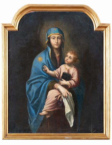 Scuola napoletana : Madonna con bambino  - Asta Oggetti d'arte, Gouaches dalla Collezione di Carlo Knight, importanti dipinti antichi e dipinti del XIX secolo - Associazione Nazionale - Case d'Asta italiane