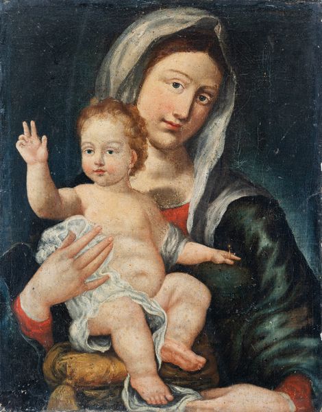 Scuola napoletana, fine XVIII secolo : Madonna con bambino  - Asta Oggetti d'arte, Gouaches dalla Collezione di Carlo Knight, importanti dipinti antichi e dipinti del XIX secolo - Associazione Nazionale - Case d'Asta italiane