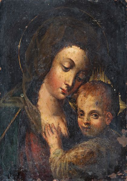 Scuola napoletana, XVII secolo : Madonna con bambino  - Asta Oggetti d'arte, Gouaches dalla Collezione di Carlo Knight, importanti dipinti antichi e dipinti del XIX secolo - Associazione Nazionale - Case d'Asta italiane