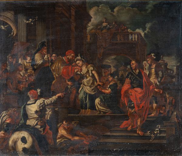 scuola di Francesco Solimena (Canale di Serino 1657–1747 Barra) : Salomone e la regina di Saba  - Asta Oggetti d'arte, Gouaches dalla Collezione di Carlo Knight, importanti dipinti antichi e dipinti del XIX secolo - Associazione Nazionale - Case d'Asta italiane