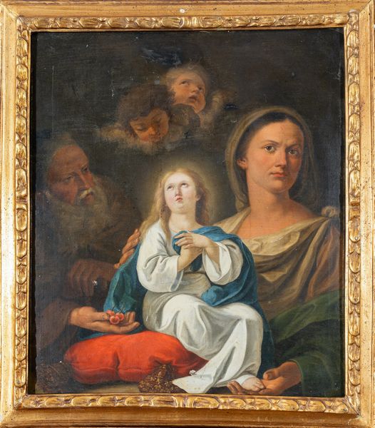 Scuola italiana, XVIII secolo : Sant'Anna e San Gioacchino con la Vergine bambina  - Asta Oggetti d'arte, Gouaches dalla Collezione di Carlo Knight, importanti dipinti antichi e dipinti del XIX secolo - Associazione Nazionale - Case d'Asta italiane