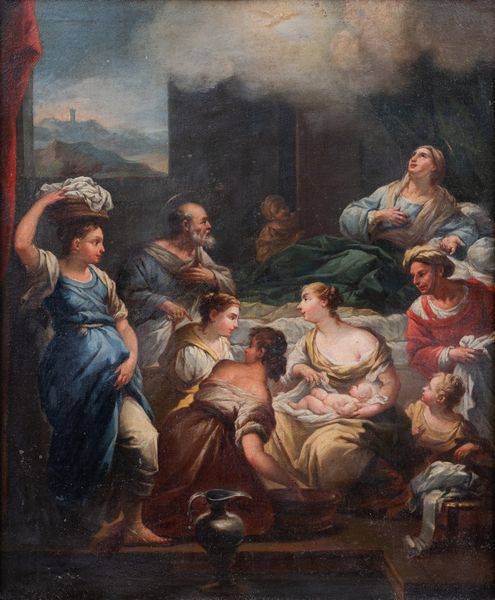 Scuola napoletana, seconda metà XVIII secolo : Nascita della Beata Vergine  - Asta Oggetti d'arte, Gouaches dalla Collezione di Carlo Knight, importanti dipinti antichi e dipinti del XIX secolo - Associazione Nazionale - Case d'Asta italiane