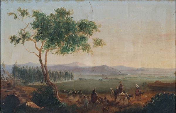 Scuola di Posillipo, prima metà del XIX secolo : Paesaggio campestre  - Asta Oggetti d'arte, Gouaches dalla Collezione di Carlo Knight, importanti dipinti antichi e dipinti del XIX secolo - Associazione Nazionale - Case d'Asta italiane