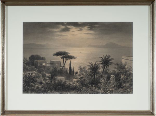 pittore straniero attivo a Napoli nel XIX secolo : Veduta del golfo di Napoli al chiaro di luna con Capri e Punta Campanella  - Asta Oggetti d'arte, Gouaches dalla Collezione di Carlo Knight, importanti dipinti antichi e dipinti del XIX secolo - Associazione Nazionale - Case d'Asta italiane