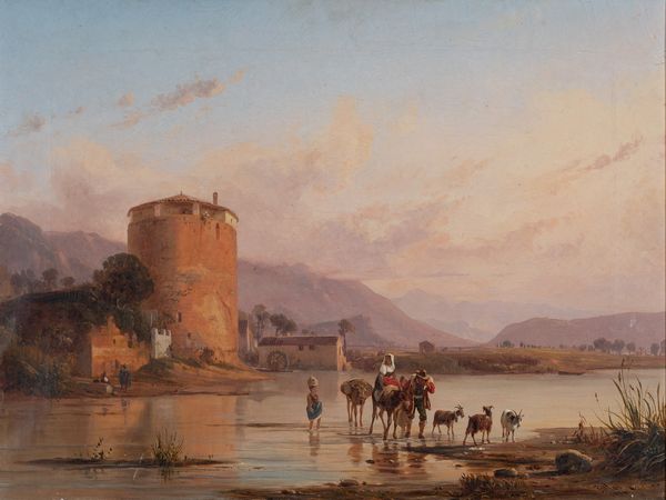 Anton Sminck Van Pitloo (Arnhem 1790 - Napoli 1837) : Mausoleo degli Acili Glabrioni ad Alife in riva al fiume  - Asta Oggetti d'arte, Gouaches dalla Collezione di Carlo Knight, importanti dipinti antichi e dipinti del XIX secolo - Associazione Nazionale - Case d'Asta italiane