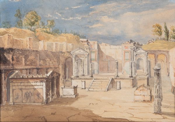 Scuola napoletana XIX secolo : Scavi di Pompei  - Asta Oggetti d'arte, Gouaches dalla Collezione di Carlo Knight, importanti dipinti antichi e dipinti del XIX secolo - Associazione Nazionale - Case d'Asta italiane