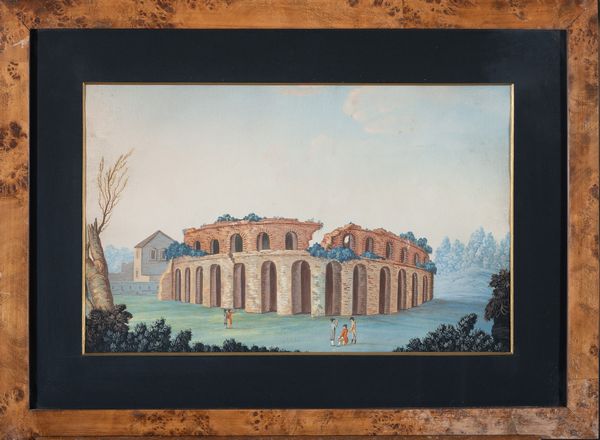 Scuola napoletana, XIX secolo : Anfiteatro di Pozzuoli  - Asta Oggetti d'arte, Gouaches dalla Collezione di Carlo Knight, importanti dipinti antichi e dipinti del XIX secolo - Associazione Nazionale - Case d'Asta italiane