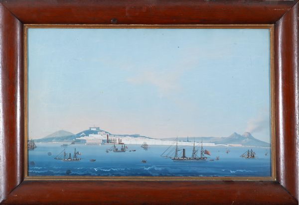 Scuola napoletana, XIX secolo : a) Eruzione Gennaio, 1832 b) Veduta di Napoli dal mare  - Asta Oggetti d'arte, Gouaches dalla Collezione di Carlo Knight, importanti dipinti antichi e dipinti del XIX secolo - Associazione Nazionale - Case d'Asta italiane