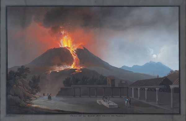 Camillo De Vito (Napoli, 1794 - 1845) : L'eruzione del Vesuvio del 1831 dal quadriportico del Teatro di Pompei  - Asta Oggetti d'arte, Gouaches dalla Collezione di Carlo Knight, importanti dipinti antichi e dipinti del XIX secolo - Associazione Nazionale - Case d'Asta italiane