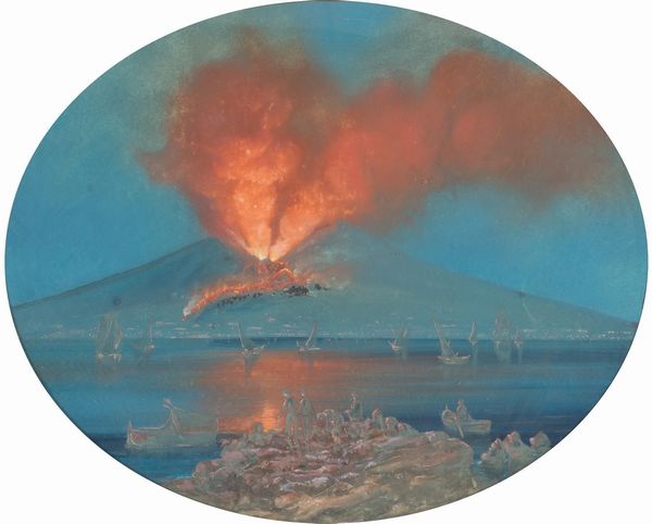 Scuola napoletana, XIX secolo : Eruzione notturna del Vesuvio  - Asta Oggetti d'arte, Gouaches dalla Collezione di Carlo Knight, importanti dipinti antichi e dipinti del XIX secolo - Associazione Nazionale - Case d'Asta italiane