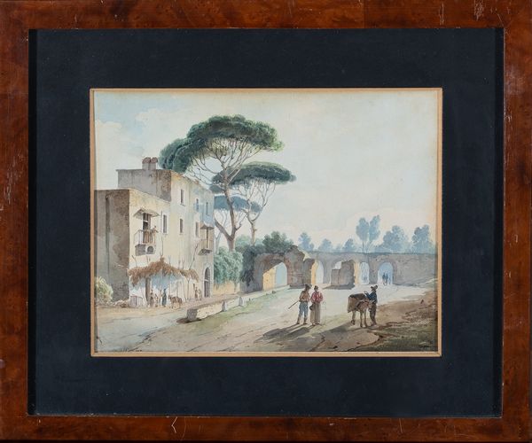 Giacinto Gigante : Ponti rossi vicino Napoli  - Asta Oggetti d'arte, Gouaches dalla Collezione di Carlo Knight, importanti dipinti antichi e dipinti del XIX secolo - Associazione Nazionale - Case d'Asta italiane