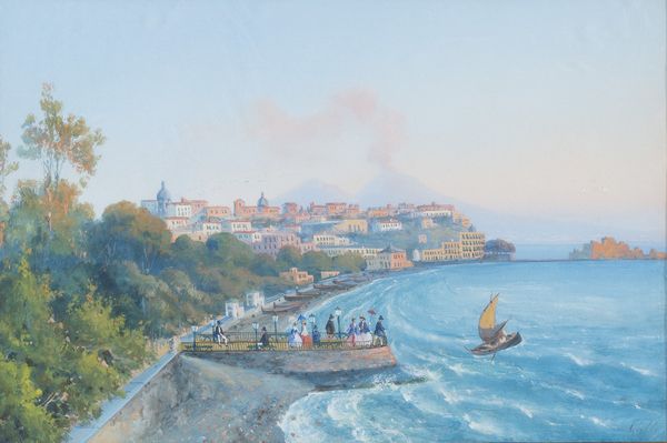 Scuola napoletana, XIX secolo : Lungomare di Napoli dalla Rotonda Diaz  - Asta Oggetti d'arte, Gouaches dalla Collezione di Carlo Knight, importanti dipinti antichi e dipinti del XIX secolo - Associazione Nazionale - Case d'Asta italiane