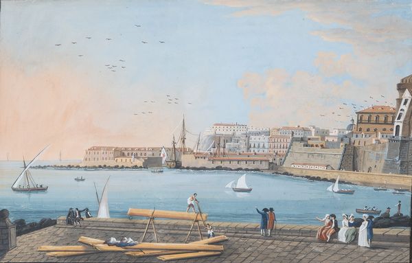 attribuito ad Alessandro D'Anna (Palermo, 1746 – Napoli, 1810)  e a Giuseppe Aloja (attivo a Napoli 1750-1787 ) : Veduta del Porto di Napoli  - Asta Oggetti d'arte, Gouaches dalla Collezione di Carlo Knight, importanti dipinti antichi e dipinti del XIX secolo - Associazione Nazionale - Case d'Asta italiane