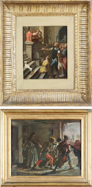 Scuola napoletana XIX secolo : a) Ecce homo; b) Bozzetto per scena storica  - Asta Oggetti d'arte, Gouaches dalla Collezione di Carlo Knight, importanti dipinti antichi e dipinti del XIX secolo - Associazione Nazionale - Case d'Asta italiane