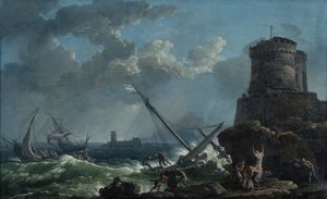 Carlo Bonavia, (Roma, 1730 – Napoli, dopo il 1788) - Tempesta presso una torre