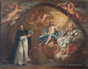 Scuola italiana, fine XVIII secolo - Sant'Antonio al cospetto di Cristo e il Signore tra angeli in gloria