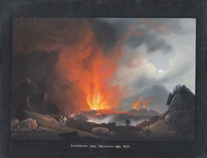 Scuola napoletana XIX secolo - Interno del Vesuvio del 1834