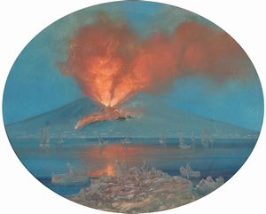 Scuola napoletana, XIX secolo - Eruzione notturna del Vesuvio