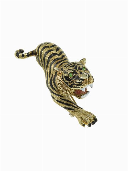 Spilla tigre con smalti policromi  - Asta Fine Jewels - Associazione Nazionale - Case d'Asta italiane