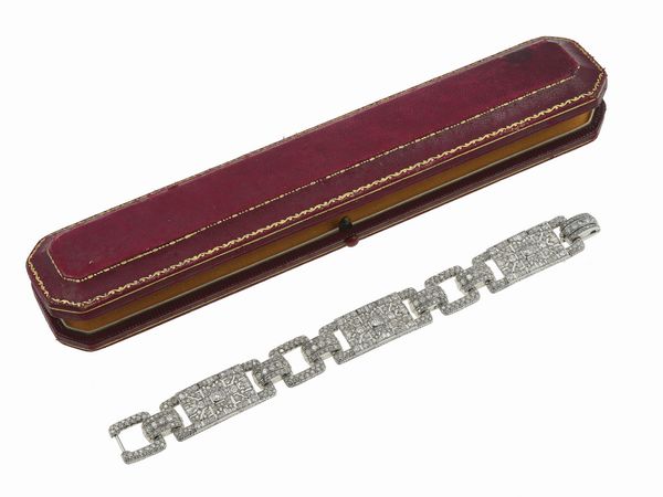 Bracciale con diamanti di vecchio taglio, taglio huit-huit e baguette  - Asta Fine Jewels - Associazione Nazionale - Case d'Asta italiane