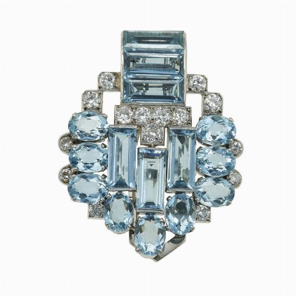 Cartier, London. Clip con acquamarine e diamanti  - Asta Fine Jewels - Associazione Nazionale - Case d'Asta italiane