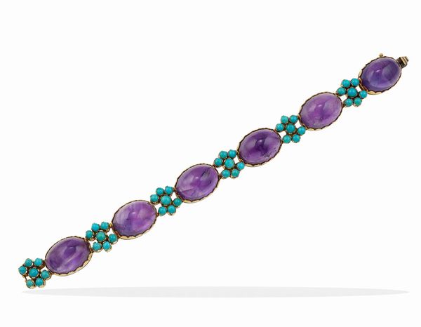 Bracciale con ametiste taglio cabochon e turchesi  - Asta Fine Jewels - Associazione Nazionale - Case d'Asta italiane