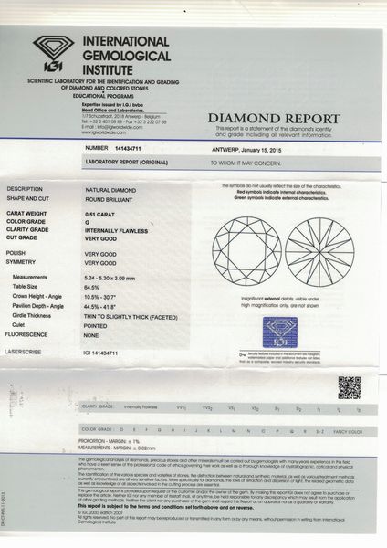 Coppia di diamanti taglio rotondo a brillante di ct 0.51, colore G, caratteristiche interne IF, fluorescenza UV nulla  - Asta Fine Jewels - Associazione Nazionale - Case d'Asta italiane