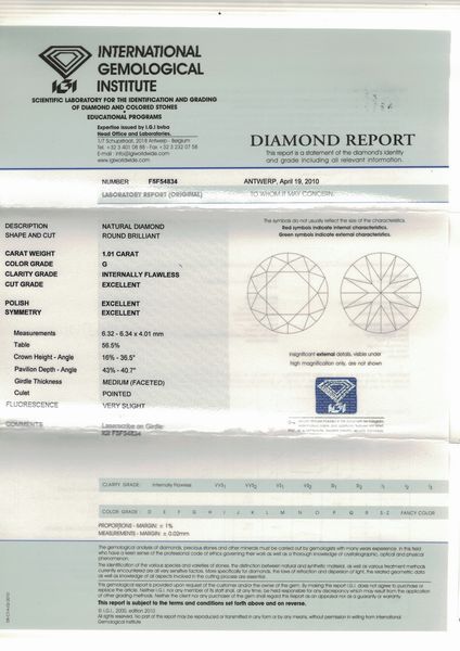 Coppia di diamanti taglio rotondo a brillante di ct 1.01, colore G, caratteristiche interne IF, fluorescenza UV lieve e molto lieve  - Asta Fine Jewels - Associazione Nazionale - Case d'Asta italiane