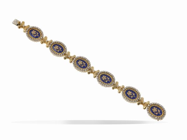 Bracciale con diamanti taglio rosetta e smalto blu  - Asta Fine Jewels - Associazione Nazionale - Case d'Asta italiane