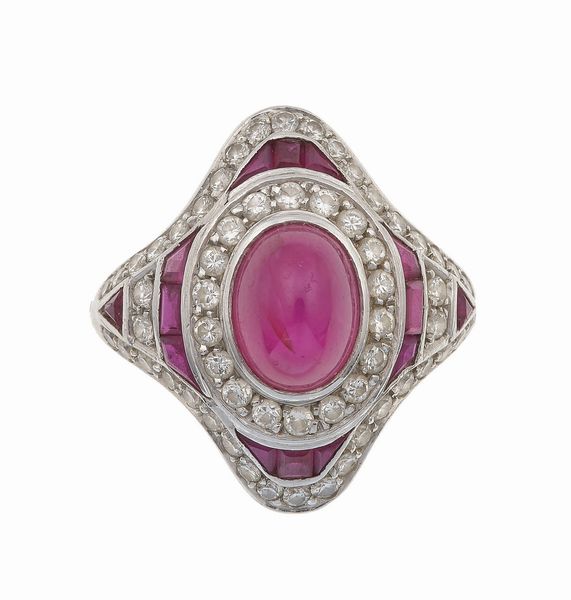 Cartier. Anello con rubino taglio cabochon e diamanti  - Asta Fine Jewels - Associazione Nazionale - Case d'Asta italiane