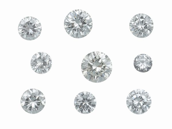 Lotto composto da nove diamanti taglio brillante di ct 0.23, 0.31, 0.33, 0.42, 0.42, 0.46, 0.50, 0.66 e 0.91  - Asta Fine Jewels - Associazione Nazionale - Case d'Asta italiane