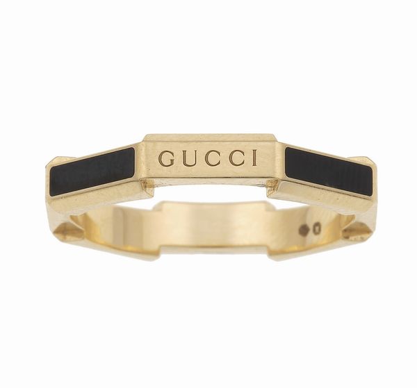 Gucci. Anello Link to Love con smalto nero e diamante  - Asta Fine Jewels - Associazione Nazionale - Case d'Asta italiane