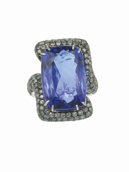 Anello con grande tanzanite e diamanti  - Asta Fine Jewels - Associazione Nazionale - Case d'Asta italiane