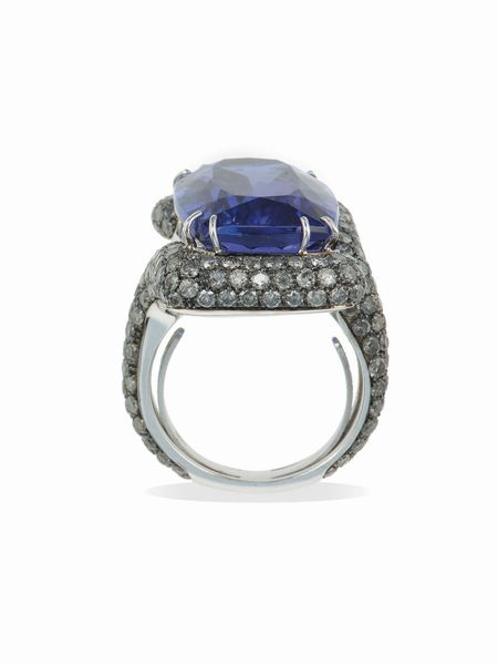 Anello con grande tanzanite e diamanti  - Asta Fine Jewels - Associazione Nazionale - Case d'Asta italiane